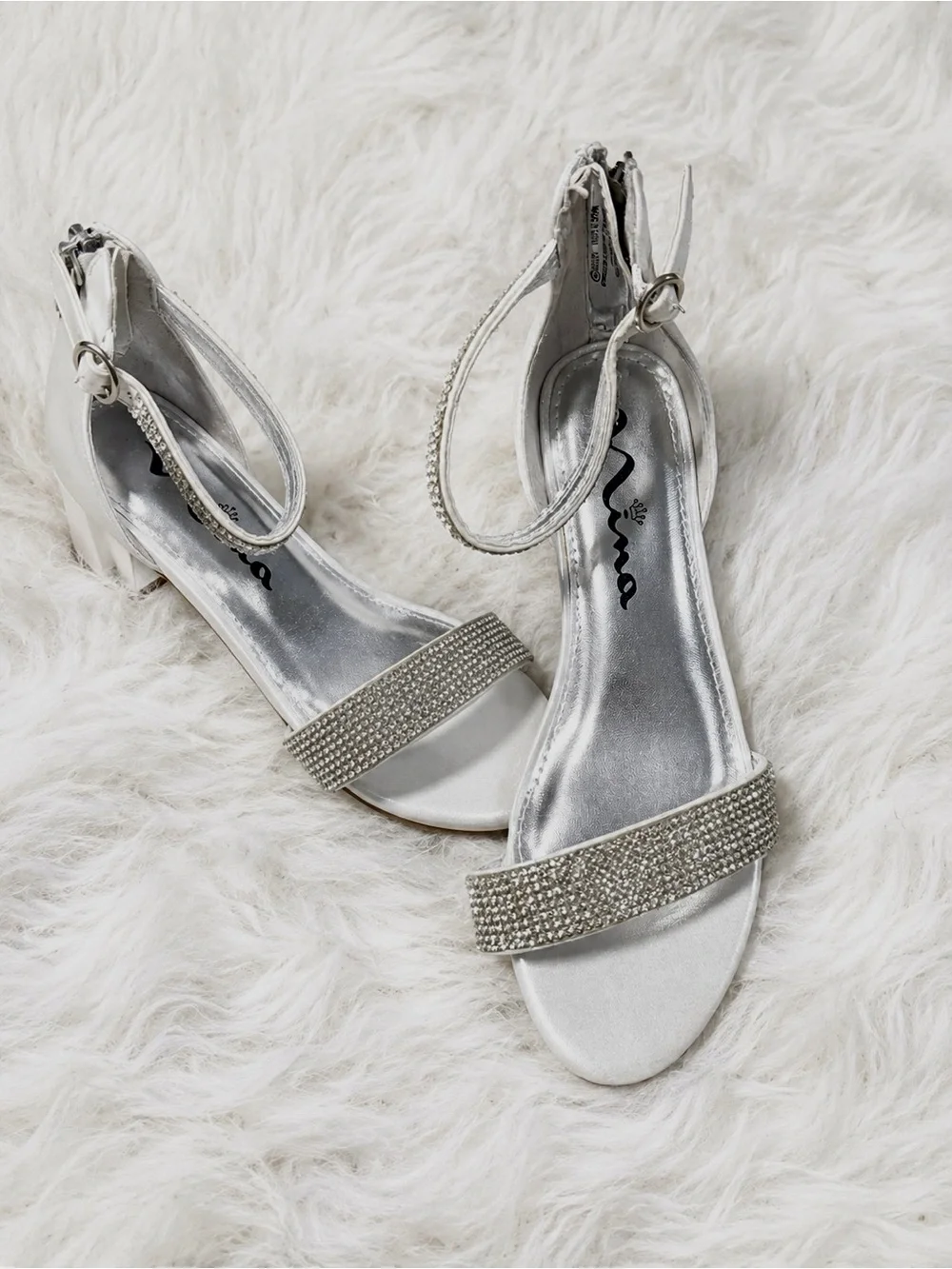 Nina Silver Rhinestone Dress Sandals – Size 2M / EUR 32½